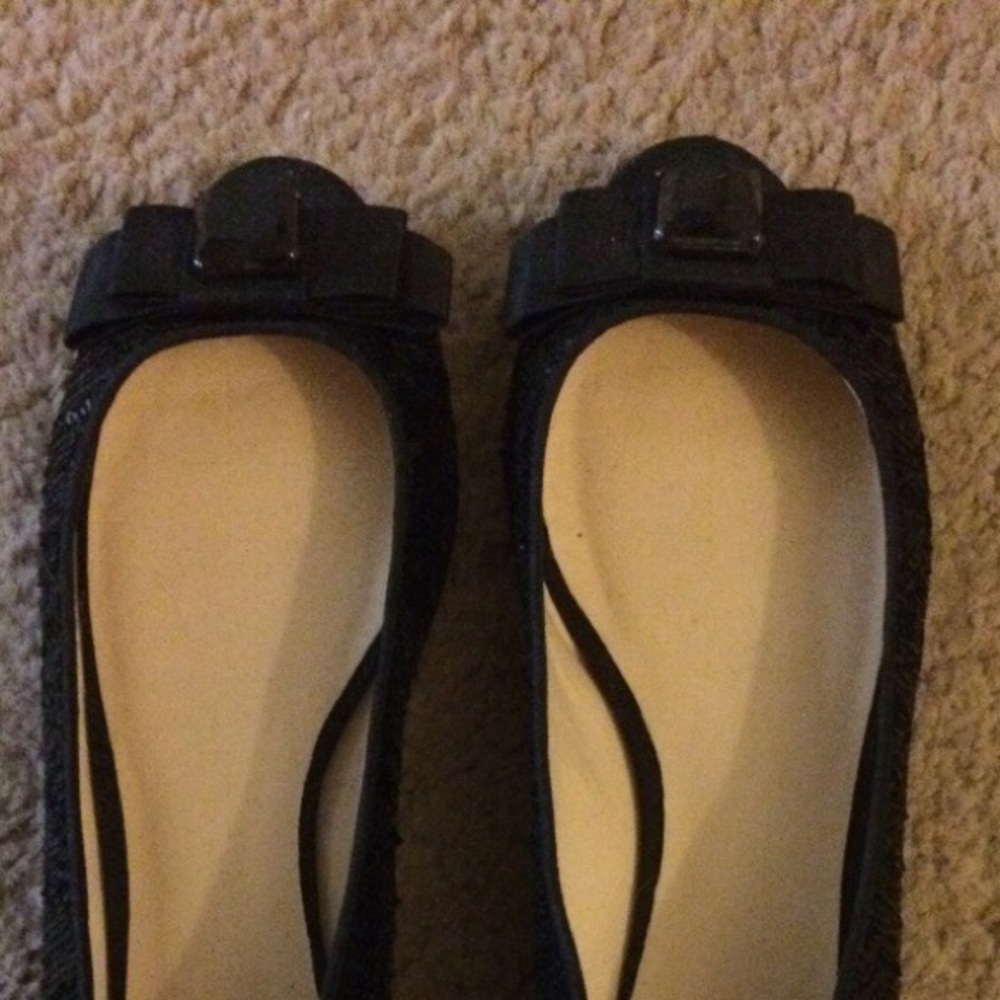 Kate Spade black sequin peep toe flats